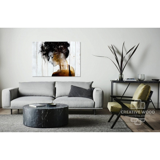 Картины в интерьере артикул Loft - Девушка и лес, Девушки, Creative Wood